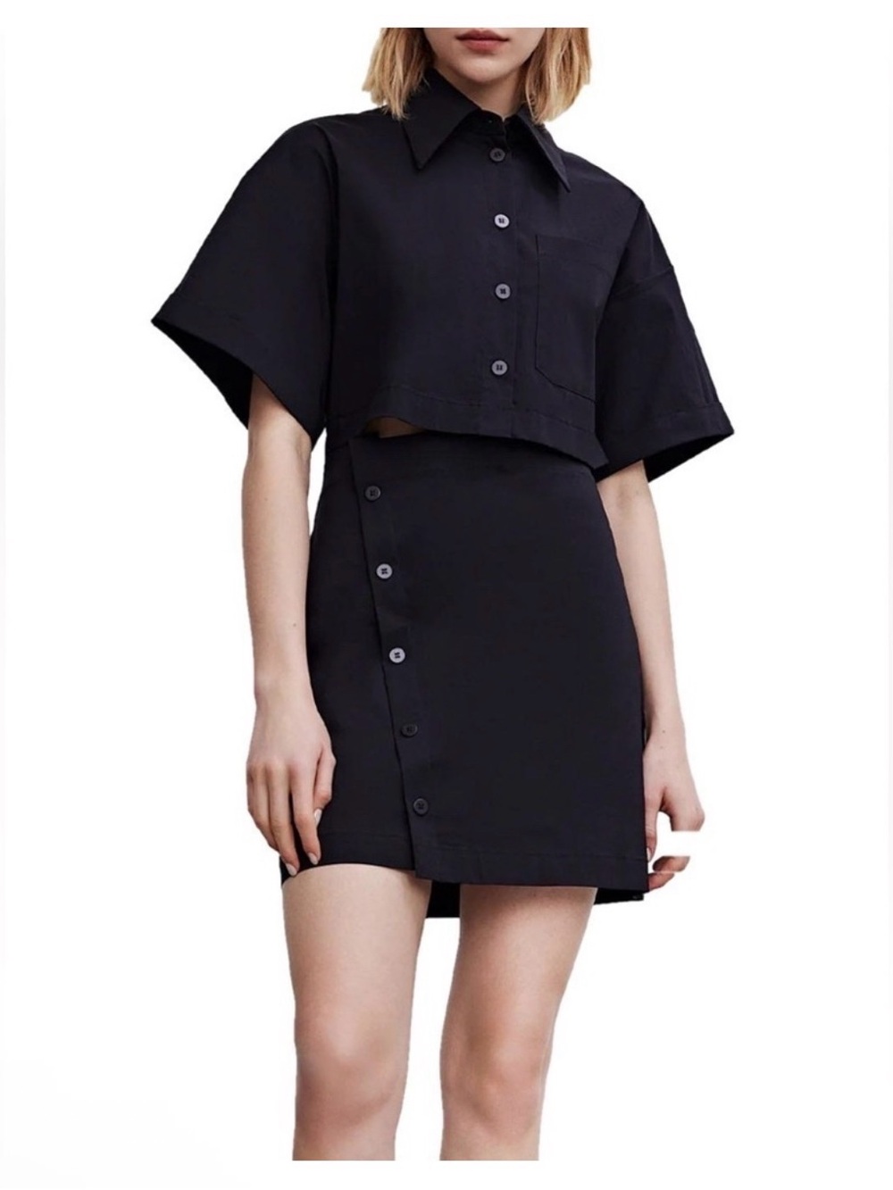 Urban Revivo Womens Button Down A-Line Shirt Collar Mini Dress Black US Size 4